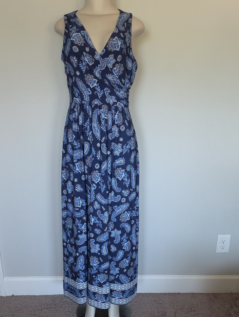 London Time navy blue paisley print maxi dress-8